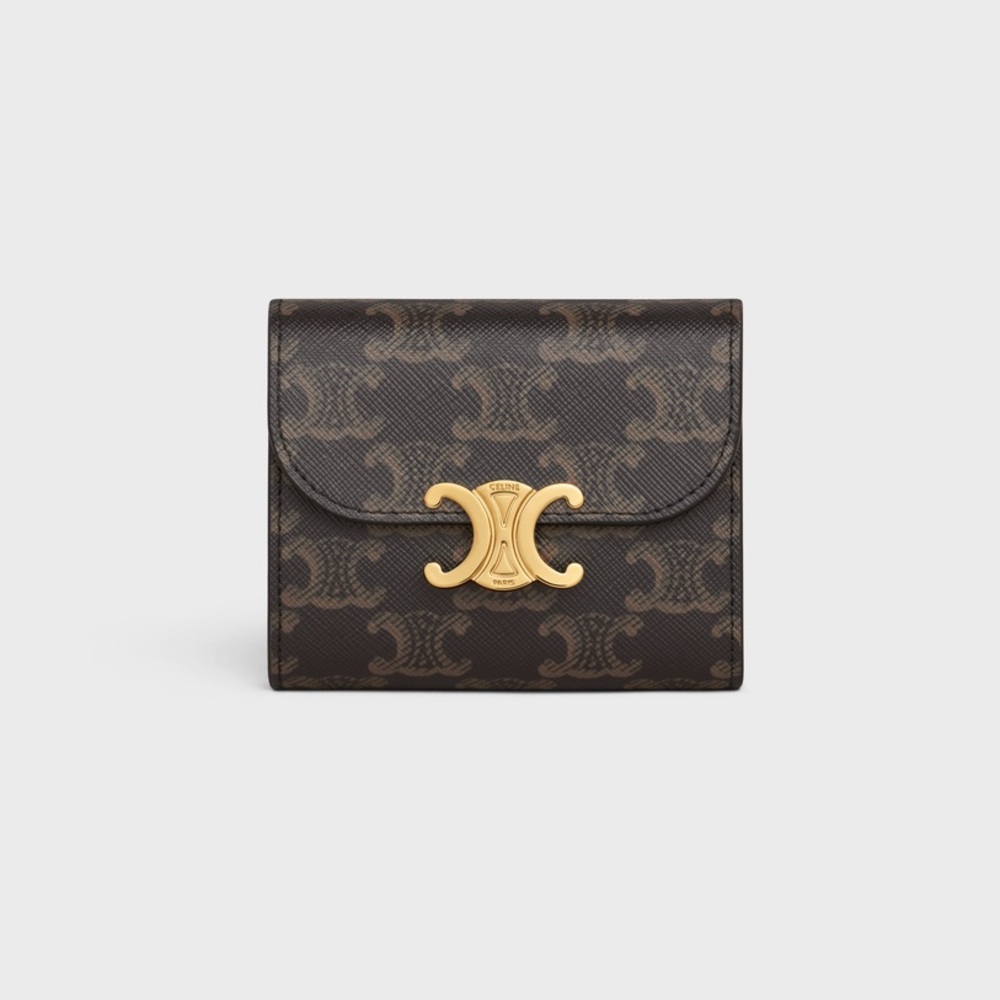 100% authentic Celine SMALL FLAP WALLET TRIOMPHE IN TRIOMPHE CANVAS TAN